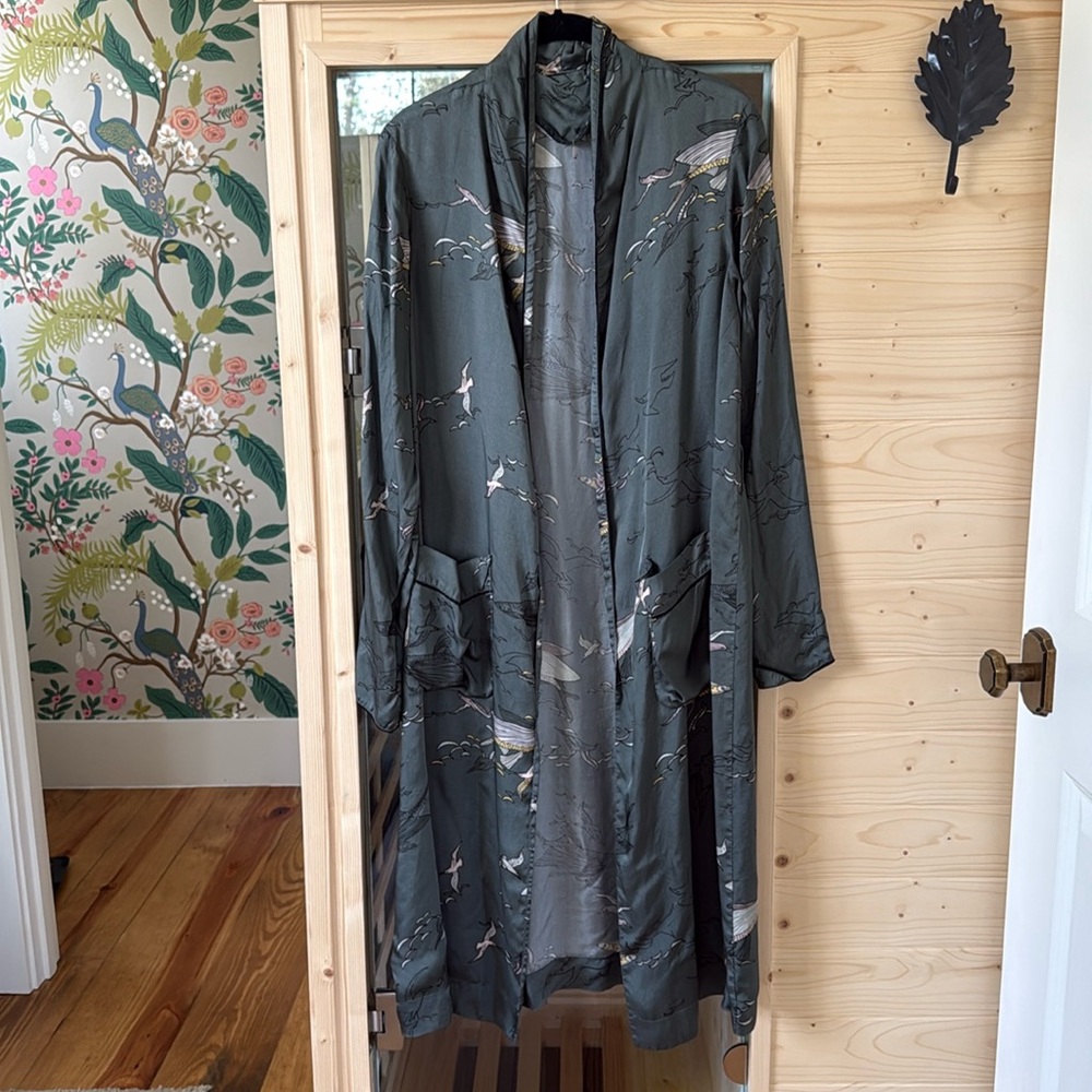 Wilfred oriental long open silk cardigan